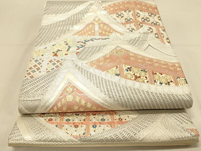 平和屋着物◎六通柄袋帯　風景文　蜀江花文　金銀糸　証紙付き　正絹　逸品　DAAZ3762jm