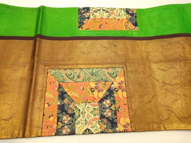 平和屋着物◎太鼓柄袋帯　切嵌　更紗花文　金糸　引箔　正絹　逸品　DAAZ3765jm
