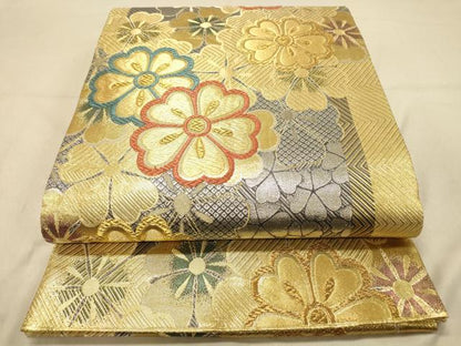 平和屋着物◎佐賀錦　両面　六通柄袋帯　舞花文　金銀糸　正絹　逸品　DAAZ3769jm