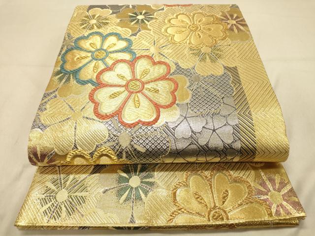 平和屋着物◎佐賀錦　両面　六通柄袋帯　舞花文　金銀糸　正絹　逸品　DAAZ3769jm