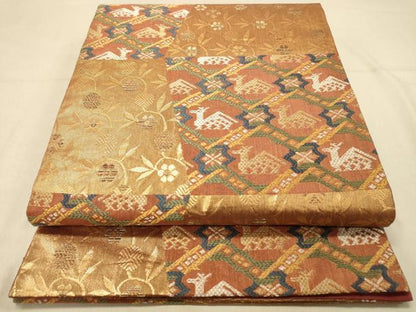 平和屋着物◎六通柄袋帯　作家物　有栖川文　金糸　正絹　逸品　DAAZ3776jm
