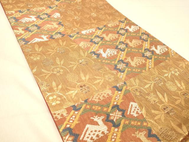 平和屋着物◎六通柄袋帯　作家物　有栖川文　金糸　正絹　逸品　DAAZ3776jm