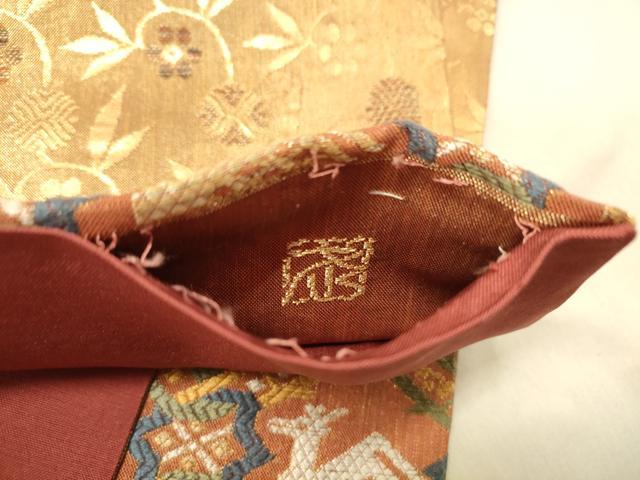 平和屋着物◎六通柄袋帯　作家物　有栖川文　金糸　正絹　逸品　DAAZ3776jm