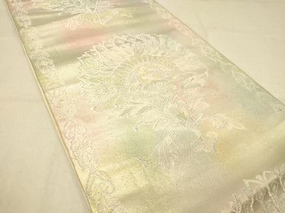 平和屋着物◎六通柄袋帯　飾花文　銀糸　正絹　逸品　DAAZ3777jm