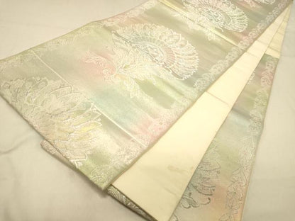 平和屋着物◎六通柄袋帯　飾花文　銀糸　正絹　逸品　DAAZ3777jm