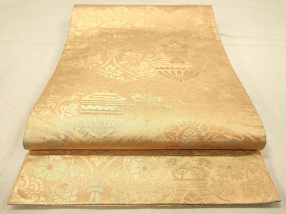 平和屋着物◎六通柄袋帯　更紗飾花文　金糸　正絹　逸品　DAAZ3793jm