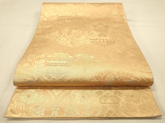 平和屋着物◎六通柄袋帯　更紗飾花文　金糸　正絹　逸品　DAAZ3793jm