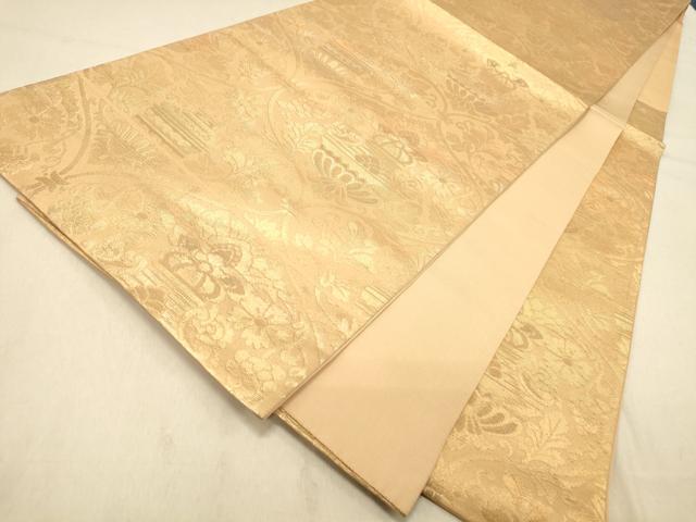 平和屋着物◎六通柄袋帯　更紗飾花文　金糸　正絹　逸品　DAAZ3793jm