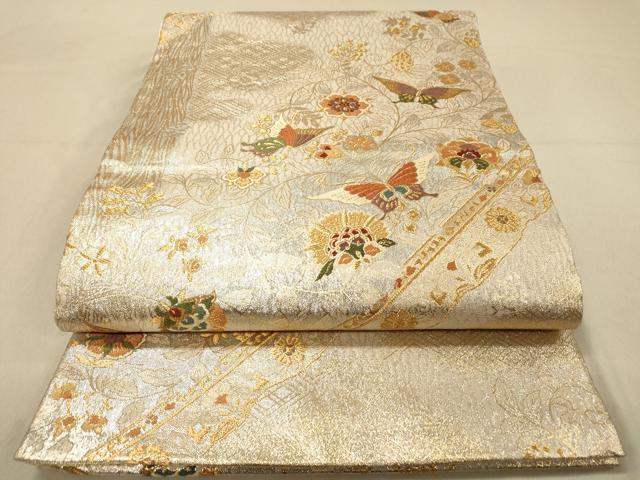 平和屋着物◎佐賀錦　六通柄袋帯　更紗花鳥文　金銀糸　正絹　逸品　DAAZ3828jm
