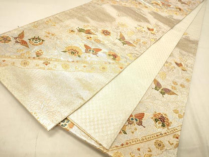 平和屋着物◎佐賀錦　六通柄袋帯　更紗花鳥文　金銀糸　正絹　逸品　DAAZ3828jm
