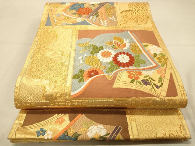 平和屋着物◎六通柄袋帯　唐織　冊子花蝶文　金糸　正絹　逸品　DAAZ3832jm