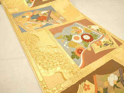 平和屋着物◎六通柄袋帯　唐織　冊子花蝶文　金糸　正絹　逸品　DAAZ3832jm