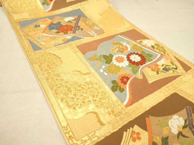 平和屋着物◎六通柄袋帯　唐織　冊子花蝶文　金糸　正絹　逸品　DAAZ3832jm