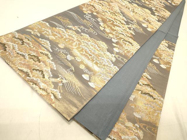 平和屋着物◎六通柄袋帯　風景飛鶴松文　金糸　正絹　逸品　DAAZ3833jm