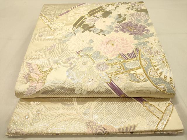 平和屋着物◎六通柄袋帯 唐織 花車文 金銀糸 正絹 逸品 DAAZ3842jm