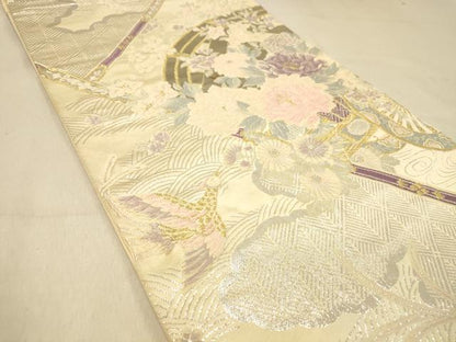 平和屋着物◎六通柄袋帯 唐織 花車文 金銀糸 正絹 逸品 DAAZ3842jm