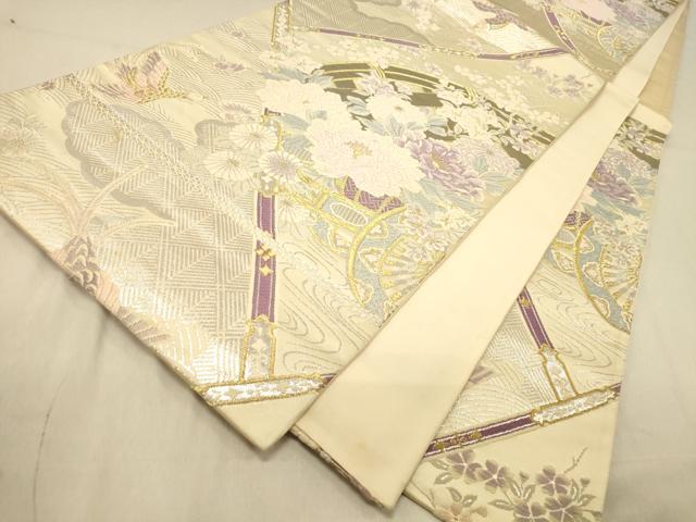 平和屋着物◎六通柄袋帯 唐織 花車文 金銀糸 正絹 逸品 DAAZ3842jm