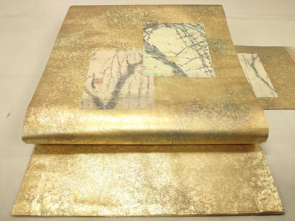 平和屋着物◎九寸名古屋帯 螺鈿箔 色紙枝花文 正絹 逸品 DAAZ3849jm