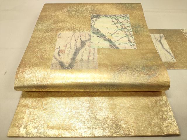 平和屋着物◎九寸名古屋帯 螺鈿箔 色紙枝花文 正絹 逸品 DAAZ3849jm