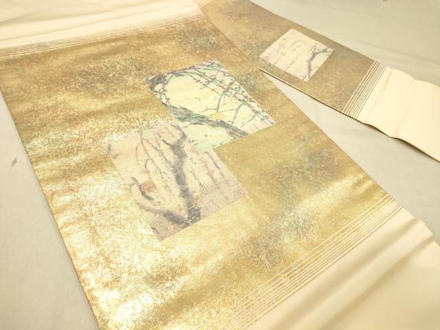 平和屋着物◎九寸名古屋帯 螺鈿箔 色紙枝花文 正絹 逸品 DAAZ3849jm