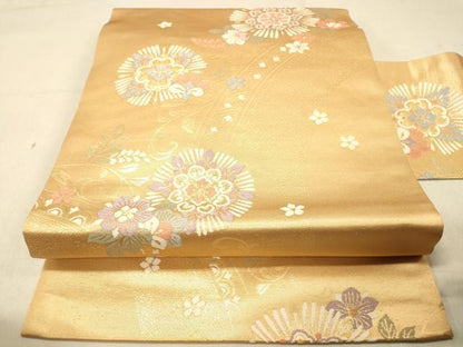 平和屋着物◎九寸名古屋帯 正倉院花文 金糸 正絹 逸品 DAAZ3850jm