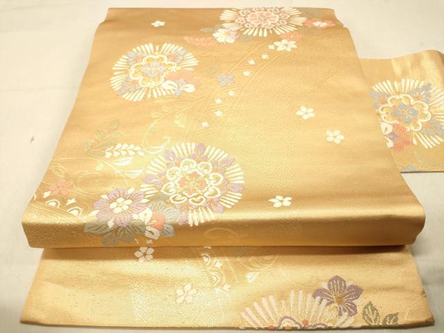 平和屋着物◎九寸名古屋帯 正倉院花文 金糸 正絹 逸品 DAAZ3850jm