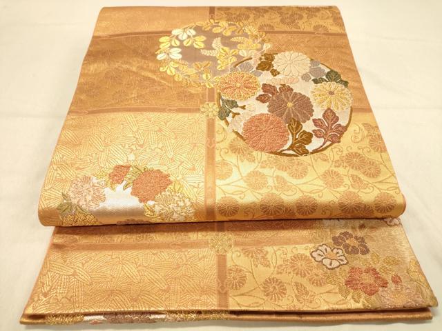 平和屋着物◎六通柄袋帯　天井花丸文　秋草　金銀糸　正絹　逸品　DAAZ3869jm