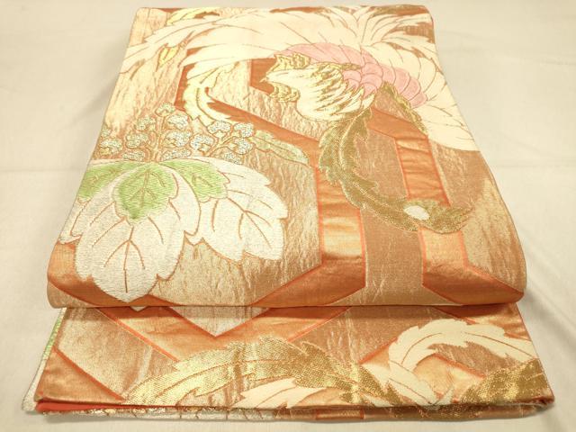 平和屋着物◎六通柄袋帯　鳳凰花文　金糸　正絹　逸品　DAAZ3873jm