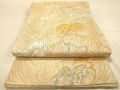 平和屋着物◎六通柄　本袋帯　荒波文　金銀糸　正絹　逸品　DAAZ3881jm