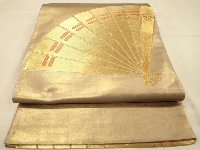 平和屋着物◎六通柄袋帯　大檜扇紋　金糸　正絹　逸品　DAAZ3883jm