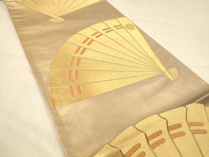 平和屋着物◎六通柄袋帯　大檜扇紋　金糸　正絹　逸品　DAAZ3883jm