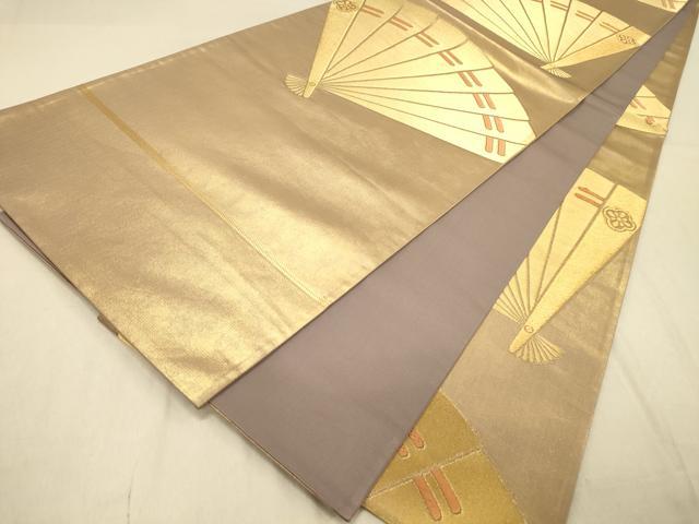 平和屋着物◎六通柄袋帯　大檜扇紋　金糸　正絹　逸品　DAAZ3883jm