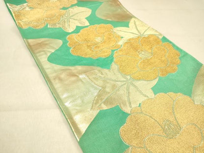 平和屋着物◎六通柄袋帯　流水花文　牡丹　金糸　正絹　逸品　DAAZ3885jm