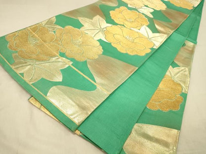 平和屋着物◎六通柄袋帯　流水花文　牡丹　金糸　正絹　逸品　DAAZ3885jm