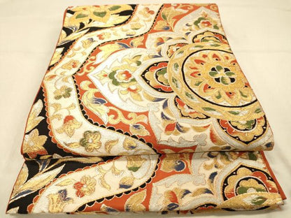 平和屋着物◎六通柄　本袋帯　更紗花唐草文　金銀糸　正絹　逸品　DAAZ3886jm