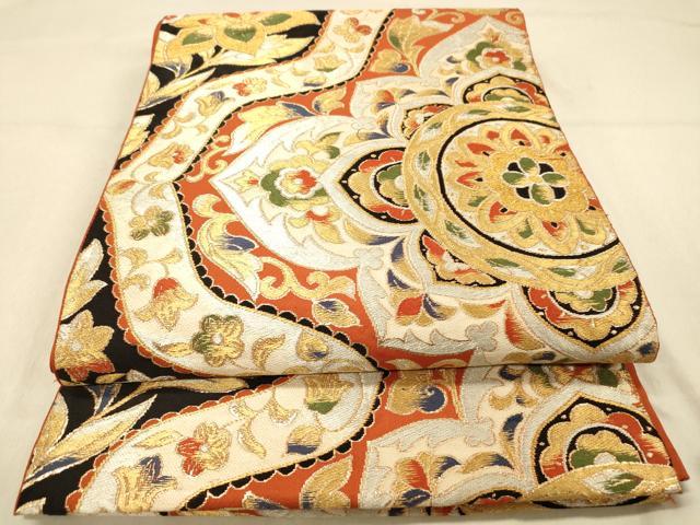 平和屋着物◎六通柄　本袋帯　更紗花唐草文　金銀糸　正絹　逸品　DAAZ3886jm