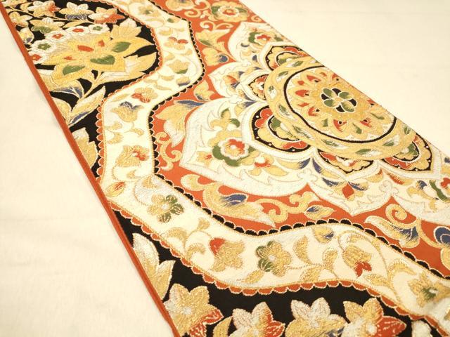 平和屋着物◎六通柄　本袋帯　更紗花唐草文　金銀糸　正絹　逸品　DAAZ3886jm