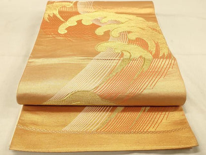 平和屋着物◎六通柄袋帯　荒波文　金糸　正絹　逸品　DAAZ3891jm