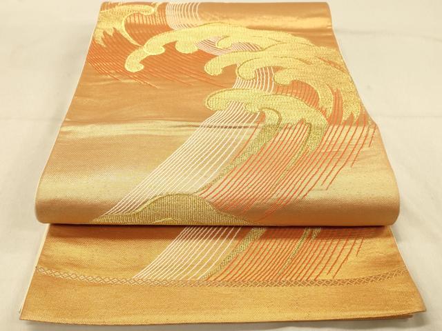 平和屋着物◎六通柄袋帯　荒波文　金糸　正絹　逸品　DAAZ3891jm