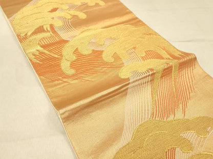 平和屋着物◎六通柄袋帯　荒波文　金糸　正絹　逸品　DAAZ3891jm