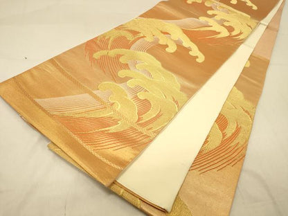 平和屋着物◎六通柄袋帯　荒波文　金糸　正絹　逸品　DAAZ3891jm