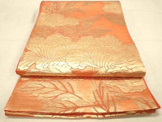 平和屋着物◎六通柄袋帯　牡丹文　金糸　正絹　逸品　DAAZ3905jm