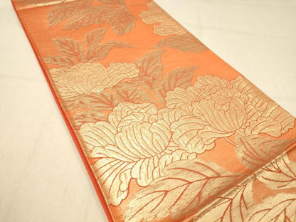 平和屋着物◎六通柄袋帯　牡丹文　金糸　正絹　逸品　DAAZ3905jm