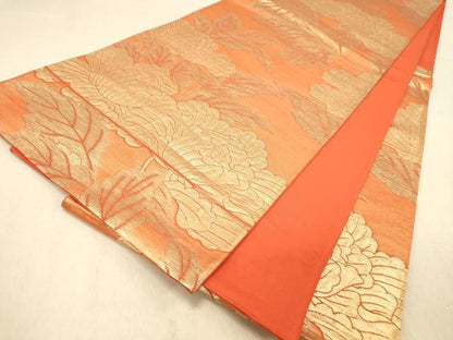 平和屋着物◎六通柄袋帯　牡丹文　金糸　正絹　逸品　DAAZ3905jm