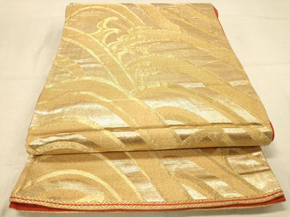 平和屋着物◎六通柄袋帯　荒波文　金糸　正絹　逸品　DAAZ3907jm