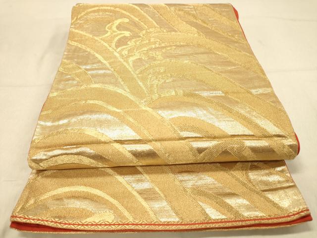 平和屋着物◎六通柄袋帯　荒波文　金糸　正絹　逸品　DAAZ3907jm