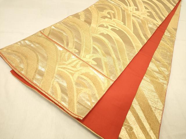 平和屋着物◎六通柄袋帯　荒波文　金糸　正絹　逸品　DAAZ3907jm