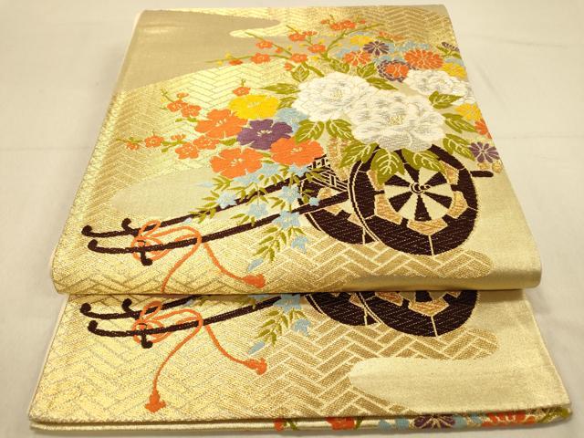 平和屋着物◎六通柄袋帯　唐織　流水花文　金銀糸　正絹　逸品　AABI0929yx 平和屋着物◎六通柄袋帯 唐織 流水花文 金銀糸 正絹 逸品 AABI0929yxの