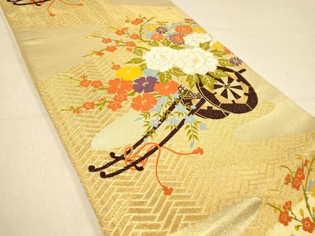 平和屋着物◎六通柄袋帯　唐織　流水花文　金銀糸　正絹　逸品　AABI0929yx 平和屋着物◎六通柄袋帯 唐織 流水花文 金銀糸 正絹 逸品 AABI0929yxの