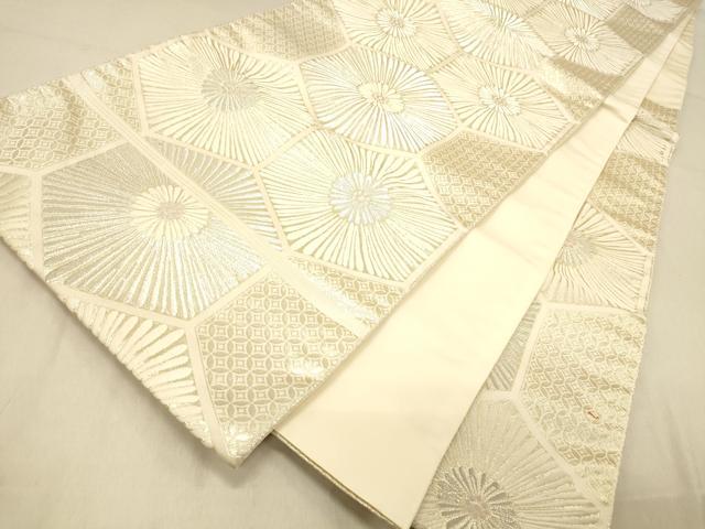 袋帯 菊柄 正絹 六通柄 美品 平和屋着物◎六通柄袋帯 亀甲菊文 金銀糸 正絹 逸品 未